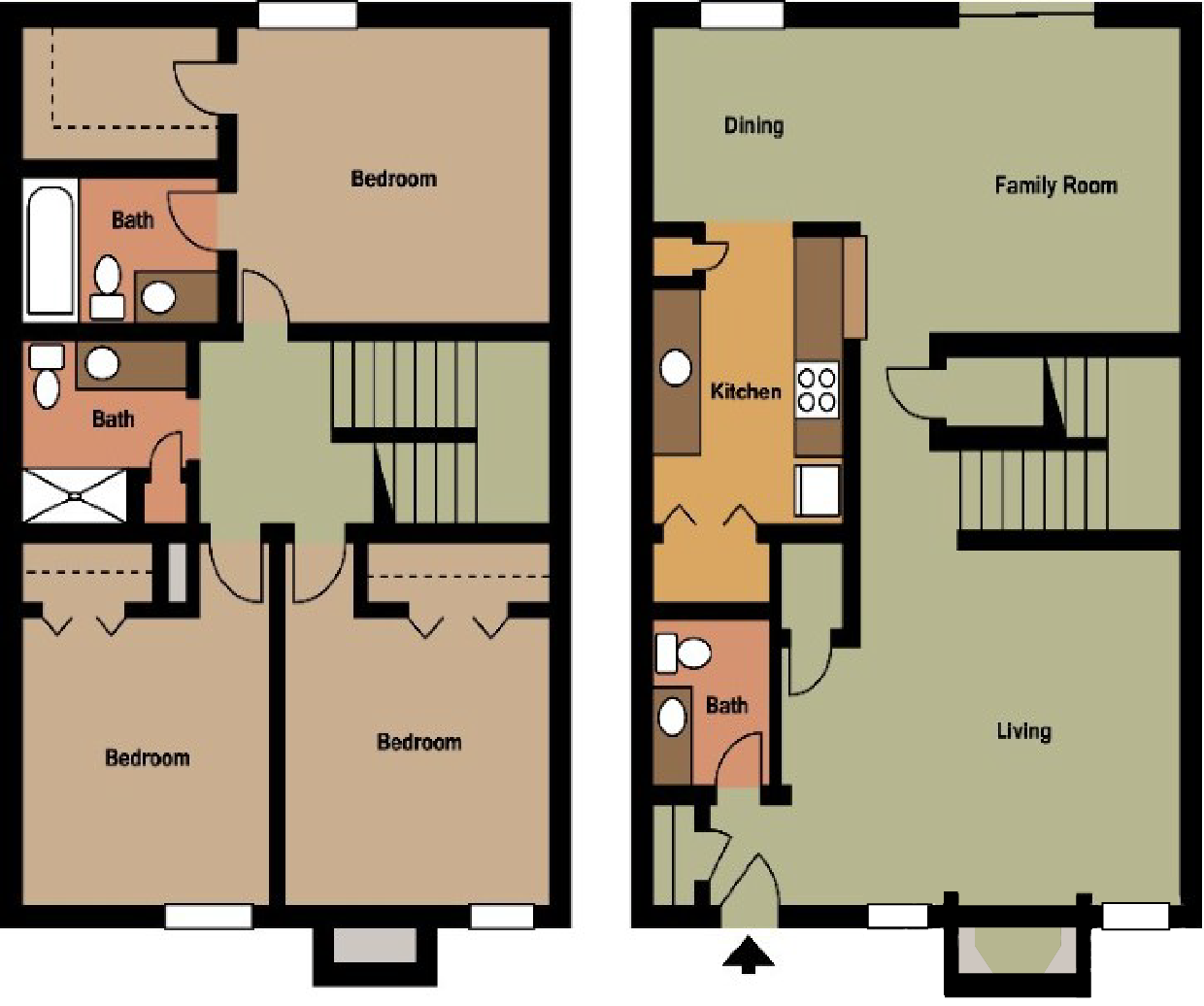 Floor plan for 3 beds, 2.5 baths, 1600 sqft